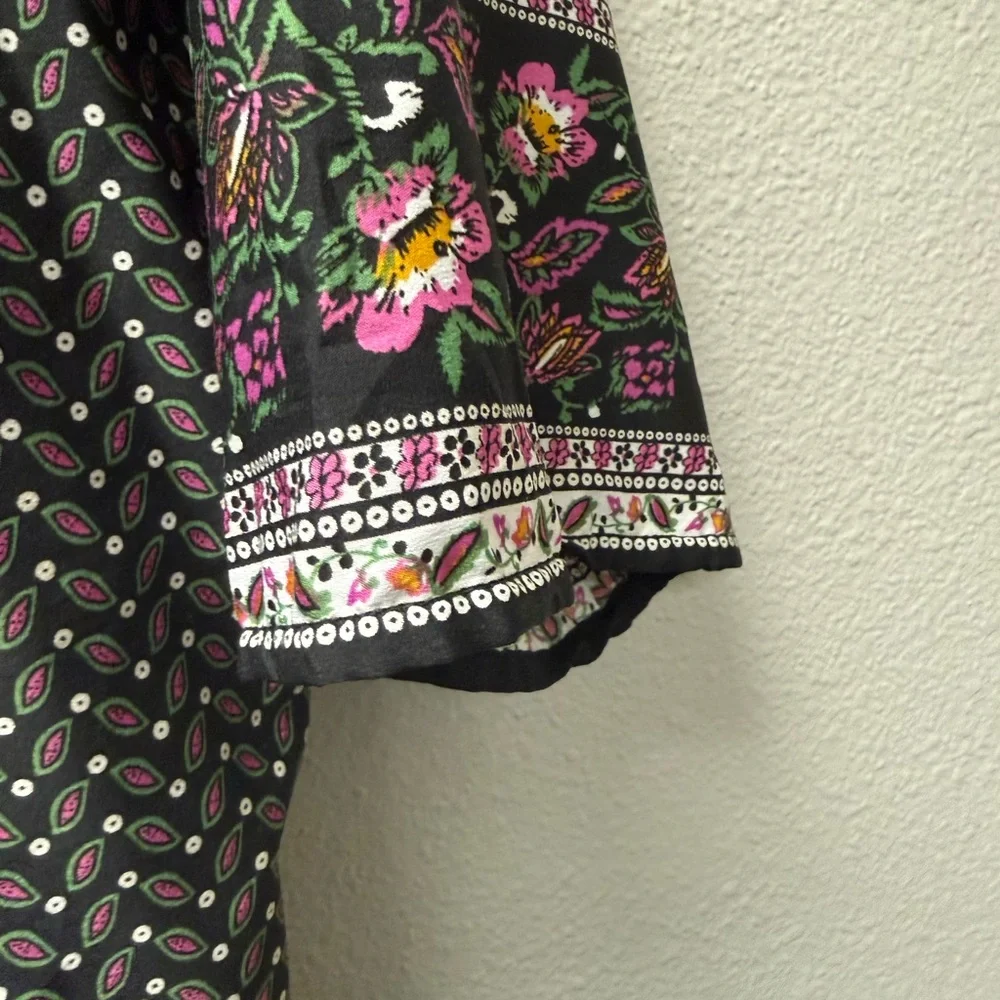 Hannah Boho Floral Paisley Blouse L Black Pink 3/4 Sleeve Top - Picture 4 of 9